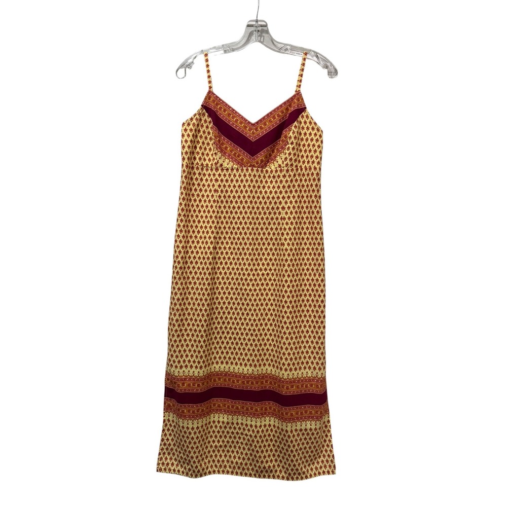 American Eagle Outfitters Cotton Midi Dress Yellow Burgundy Y2K Spaghetti 6